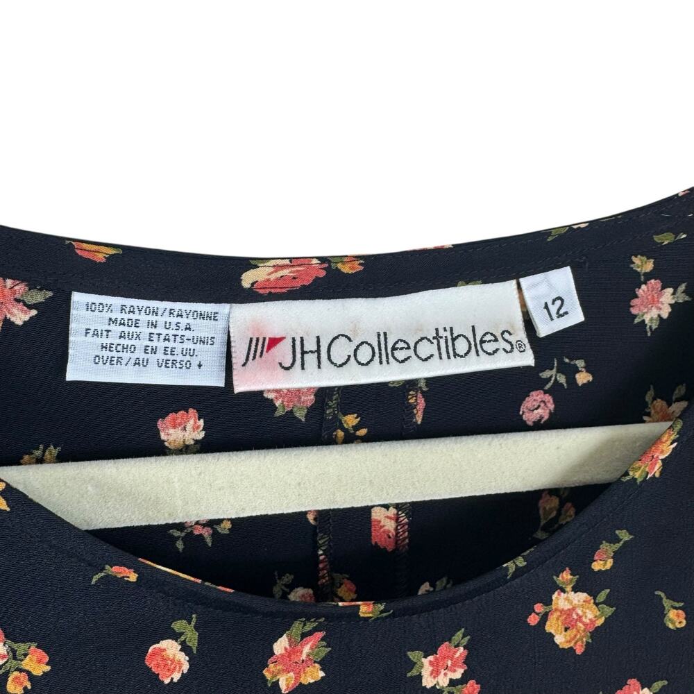 JH Collectibles NWT Vtg Union Made in USA Black Floral Short Sleeve Blouse Sz 12 - Picture 6 of 9